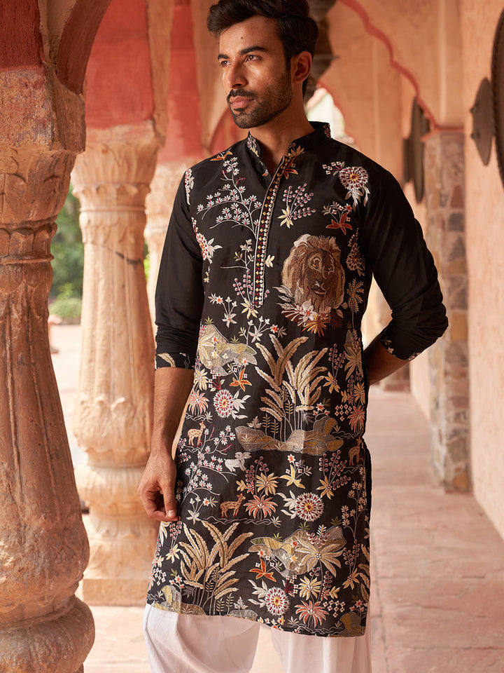 Embroidered Silk Blend Kurta With Salwar