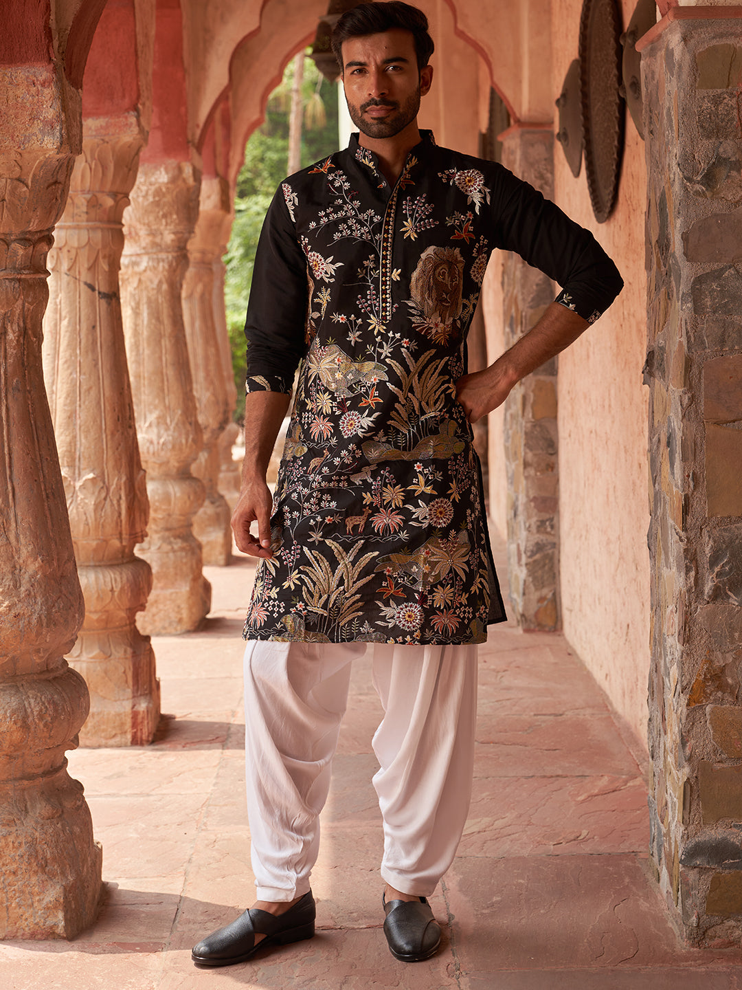 Embroidered Silk Blend Kurta With Salwar