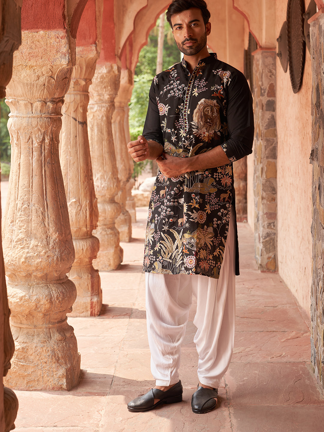 Embroidered Silk Blend Kurta With Salwar