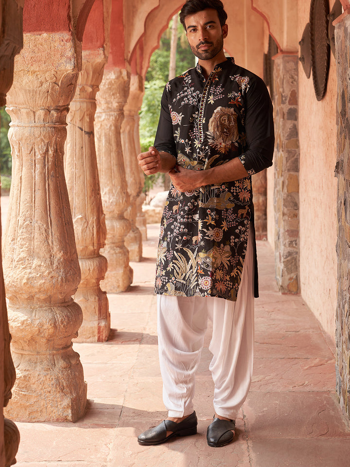 Embroidered Silk Blend Kurta With Salwar