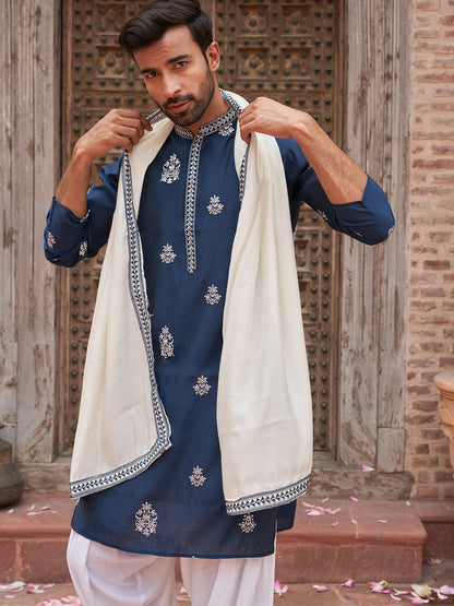 Teal Embroidered Kurta Salwar & Dupatta Set,
