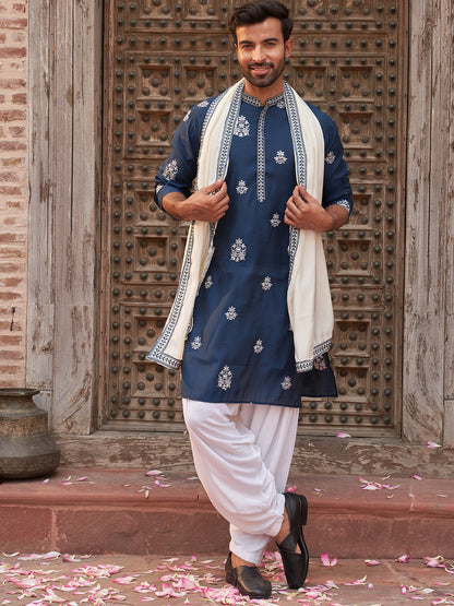 Teal Embroidered Kurta Salwar & Dupatta Set,