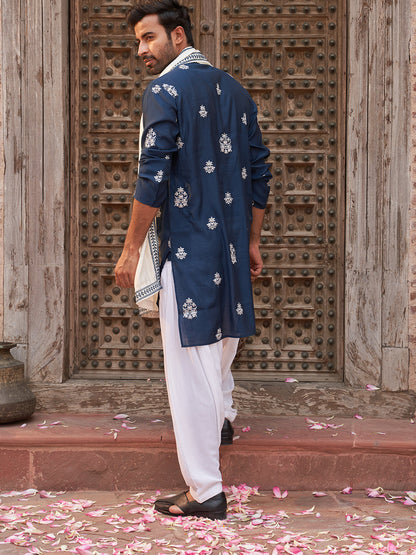 Teal Embroidered Kurta Salwar & Dupatta Set,