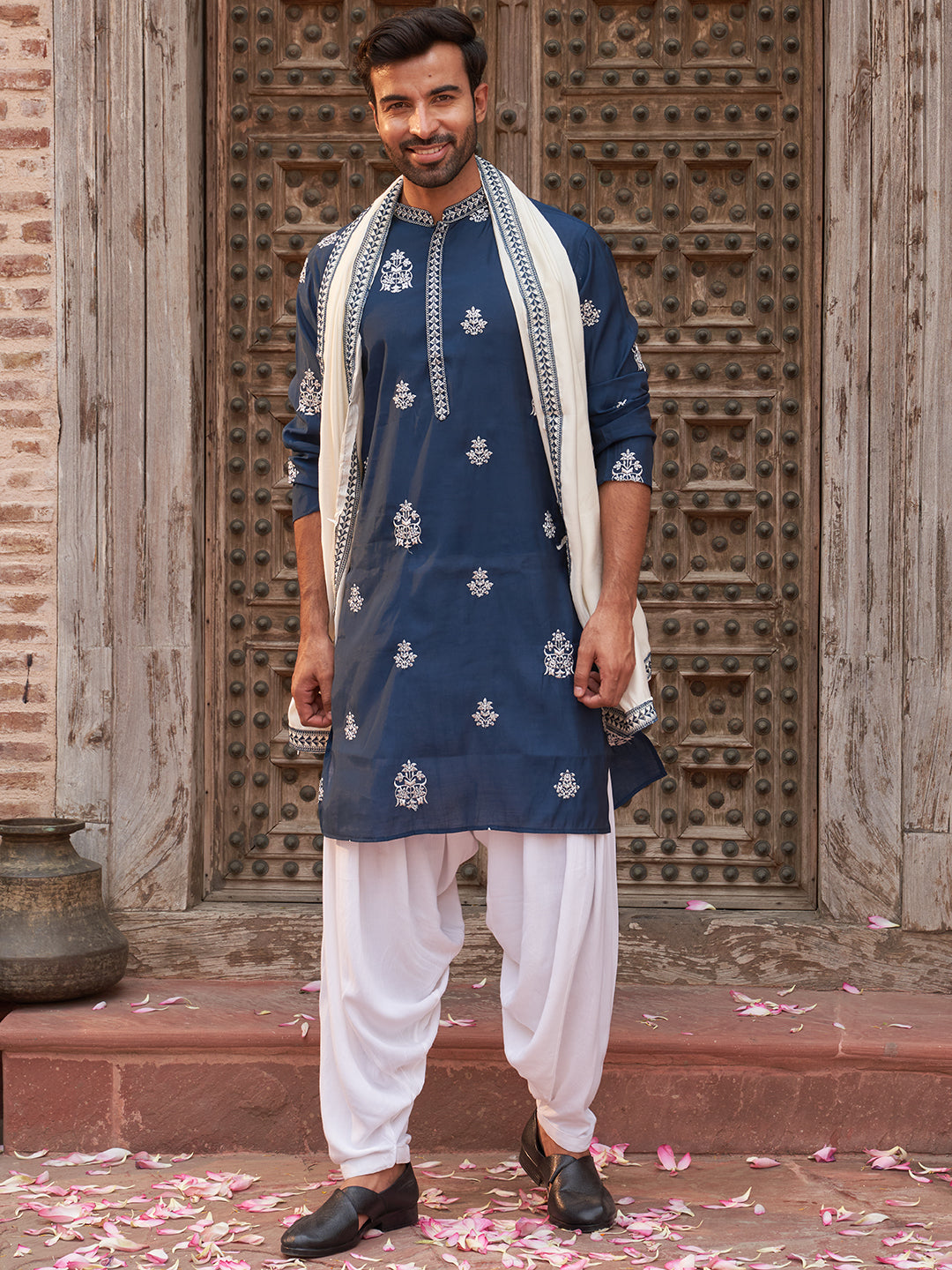 Teal Embroidered Kurta Salwar & Dupatta Set,