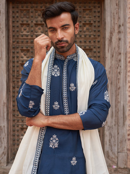 Teal Embroidered Kurta Salwar & Dupatta Set,