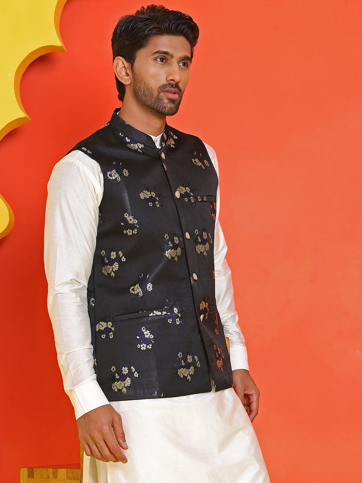 Embossed Design Nehru Jacket For Men