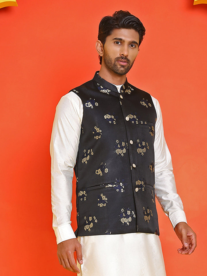 Embossed Design Nehru Jacket For Men