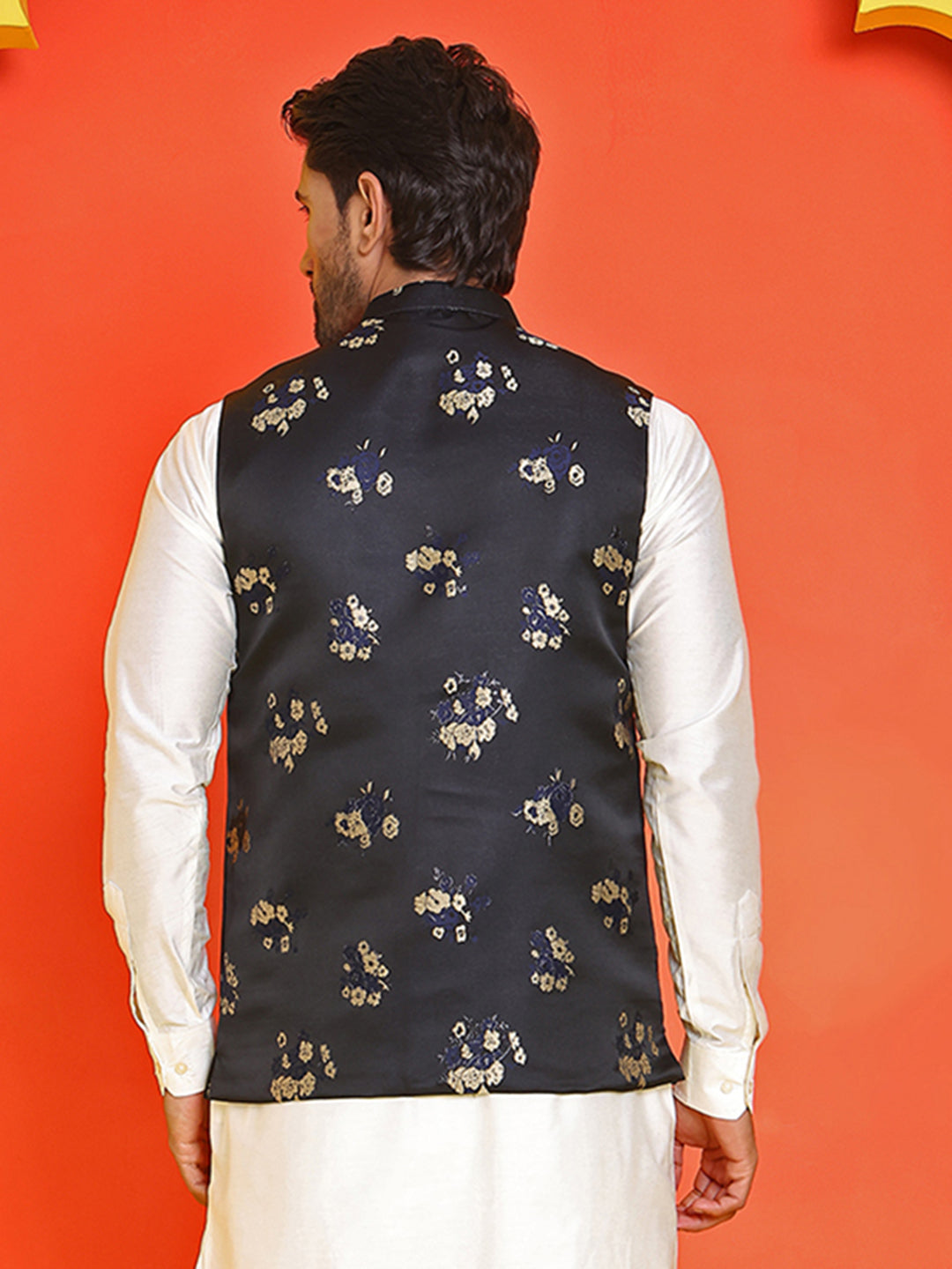 Embossed Design Nehru Jacket For Men