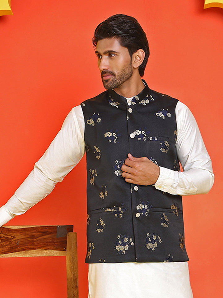 Embossed Design Nehru Jacket For Men