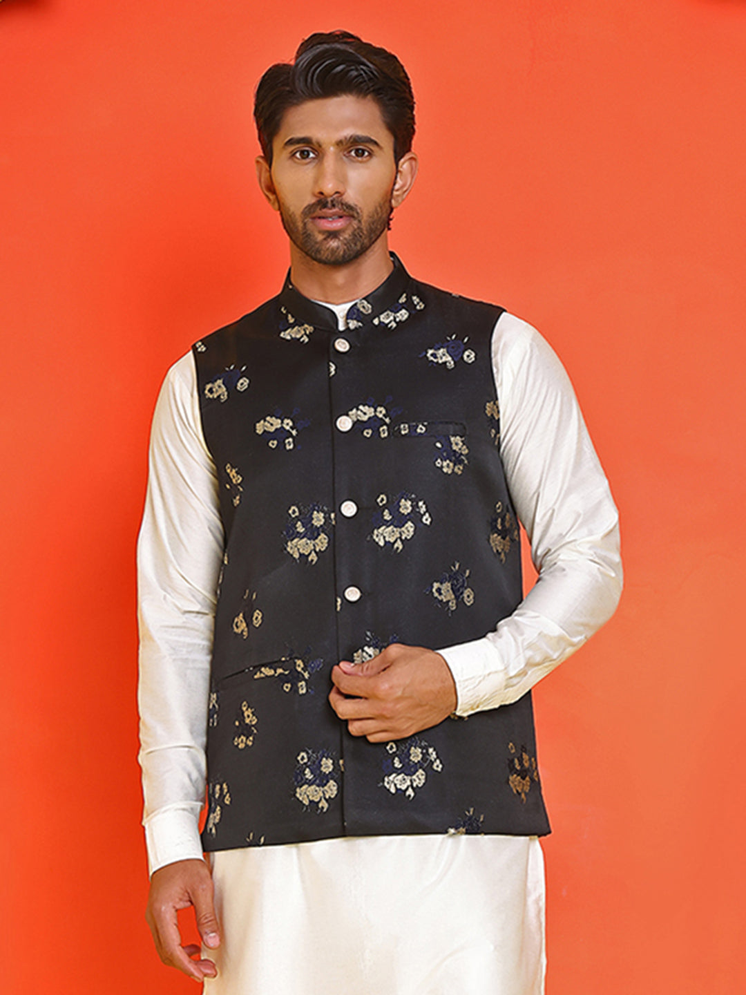 Embossed Design Nehru Jacket For Men
