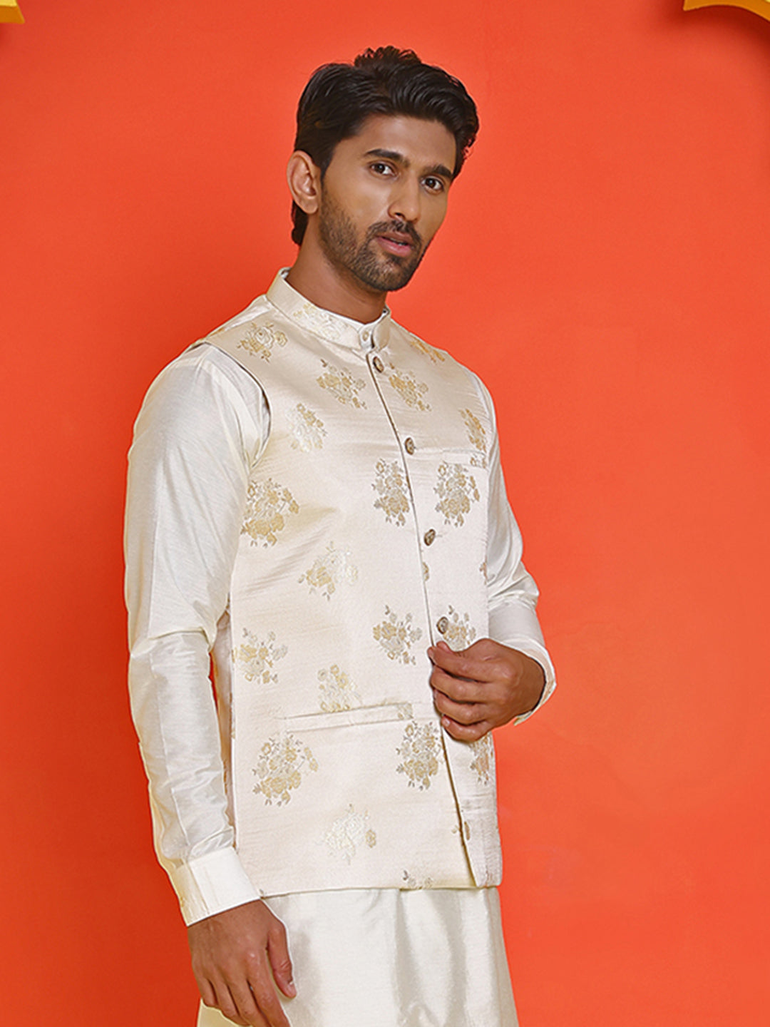 Embossed Design Nehru Jacket For Men
