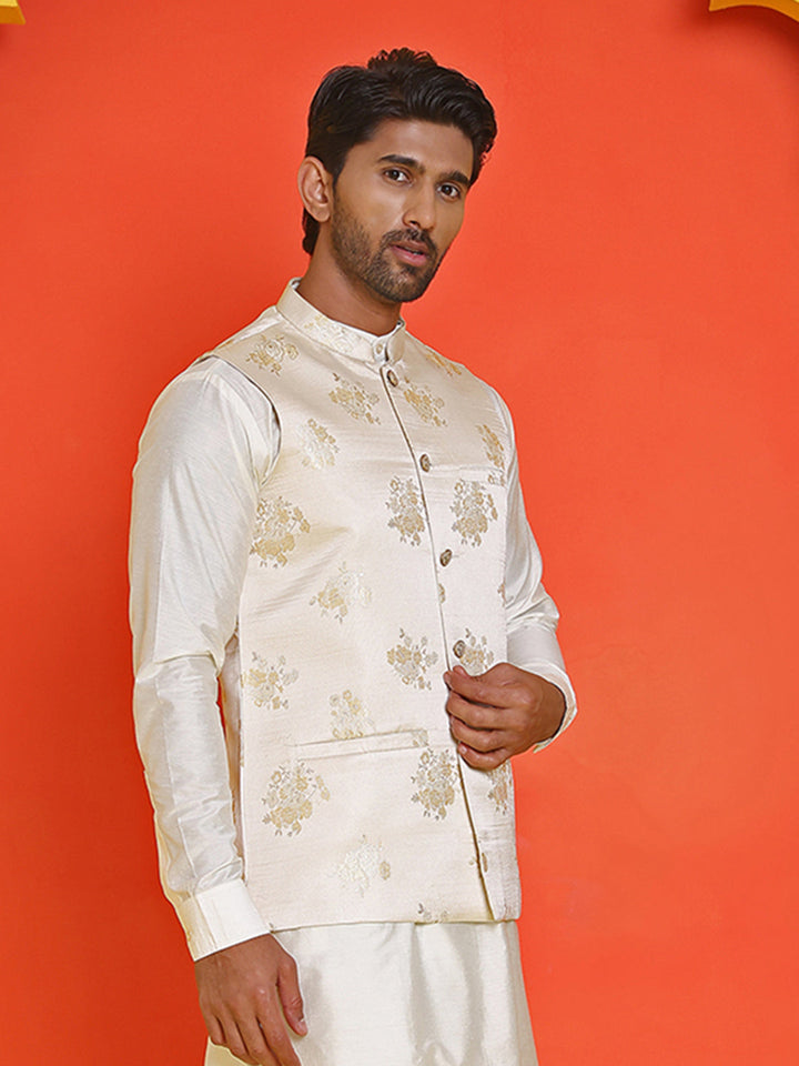 Embossed Design Nehru Jacket For Men