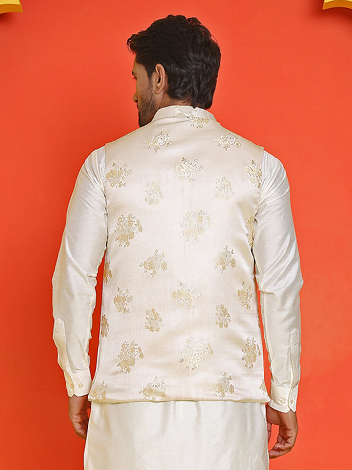 Embossed Design Nehru Jacket For Men