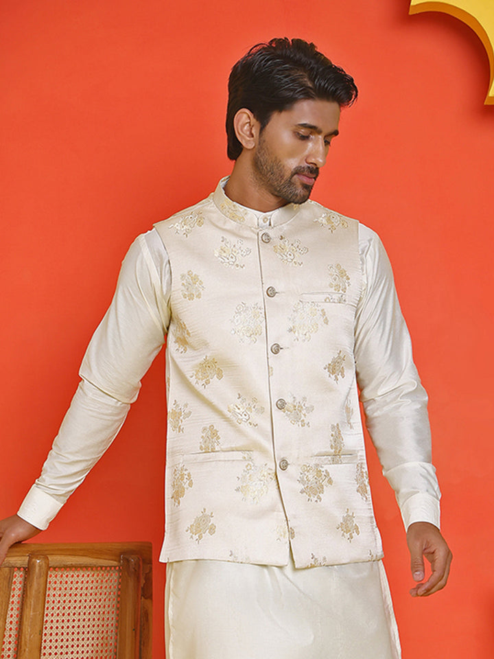 Embossed Design Nehru Jacket For Men
