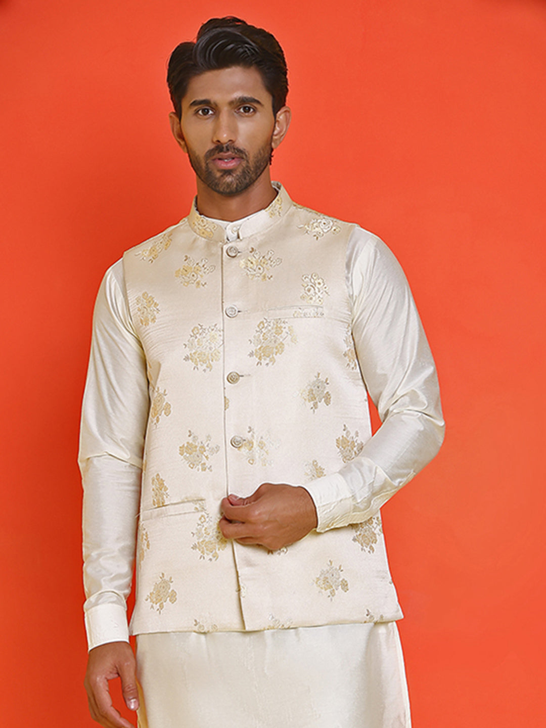 Embossed Design Nehru Jacket For Men