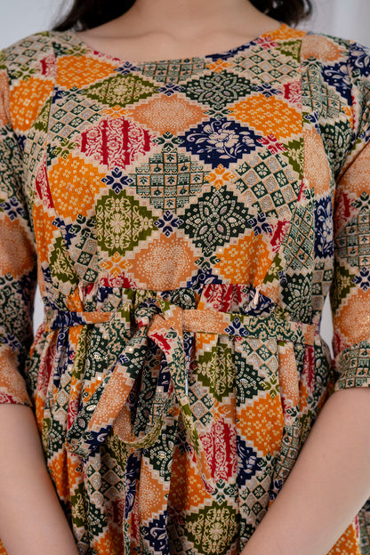 Multicolor Printed Maternity Dress