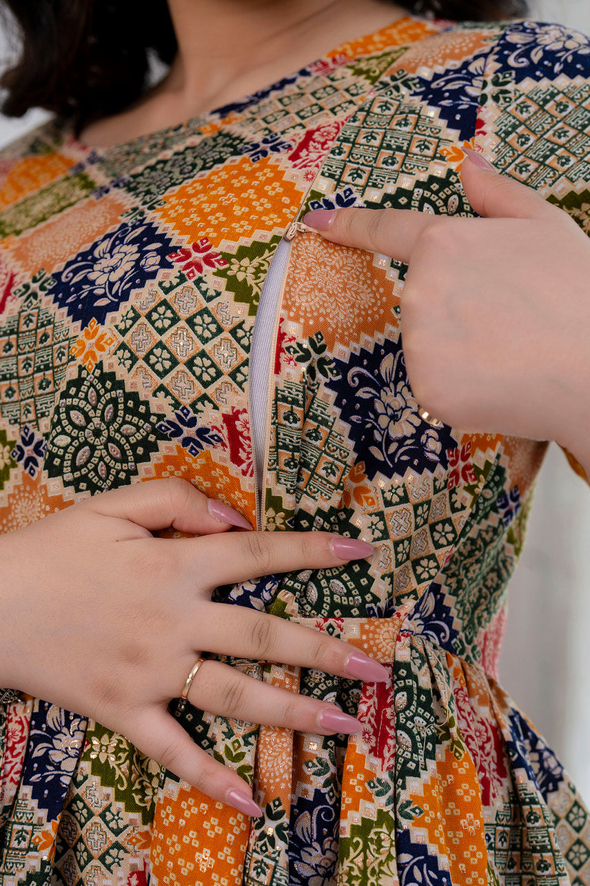 Multicolor Printed Maternity Dress