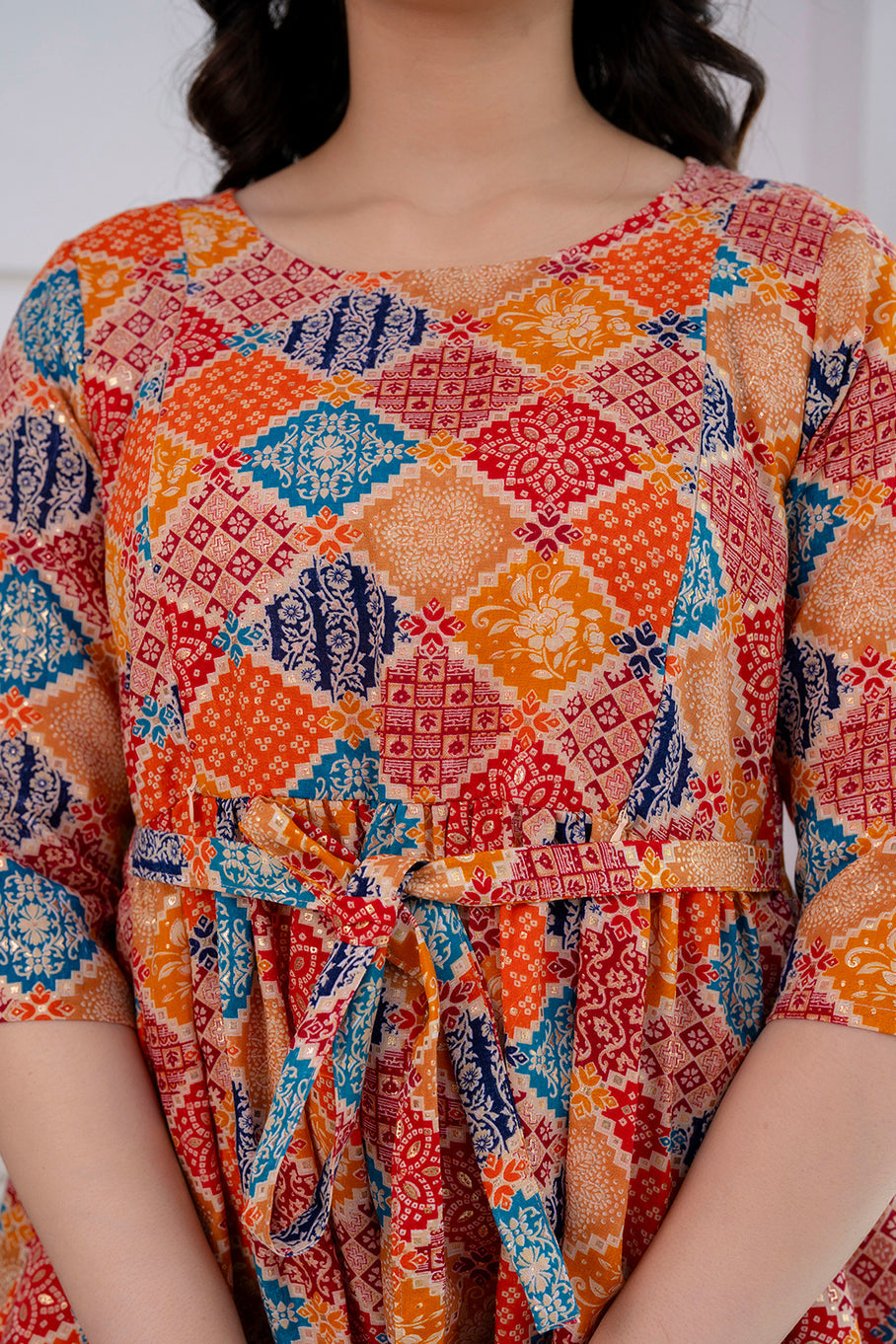 Orange Printed Maternity Dress