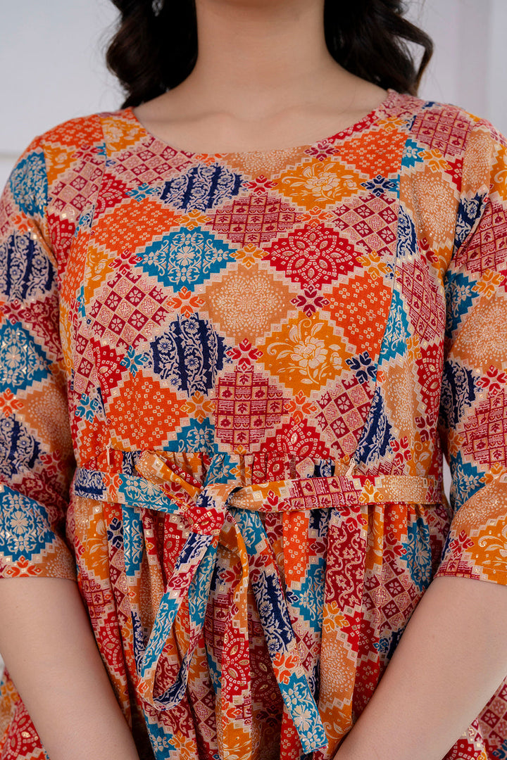 Orange Printed Maternity Dress