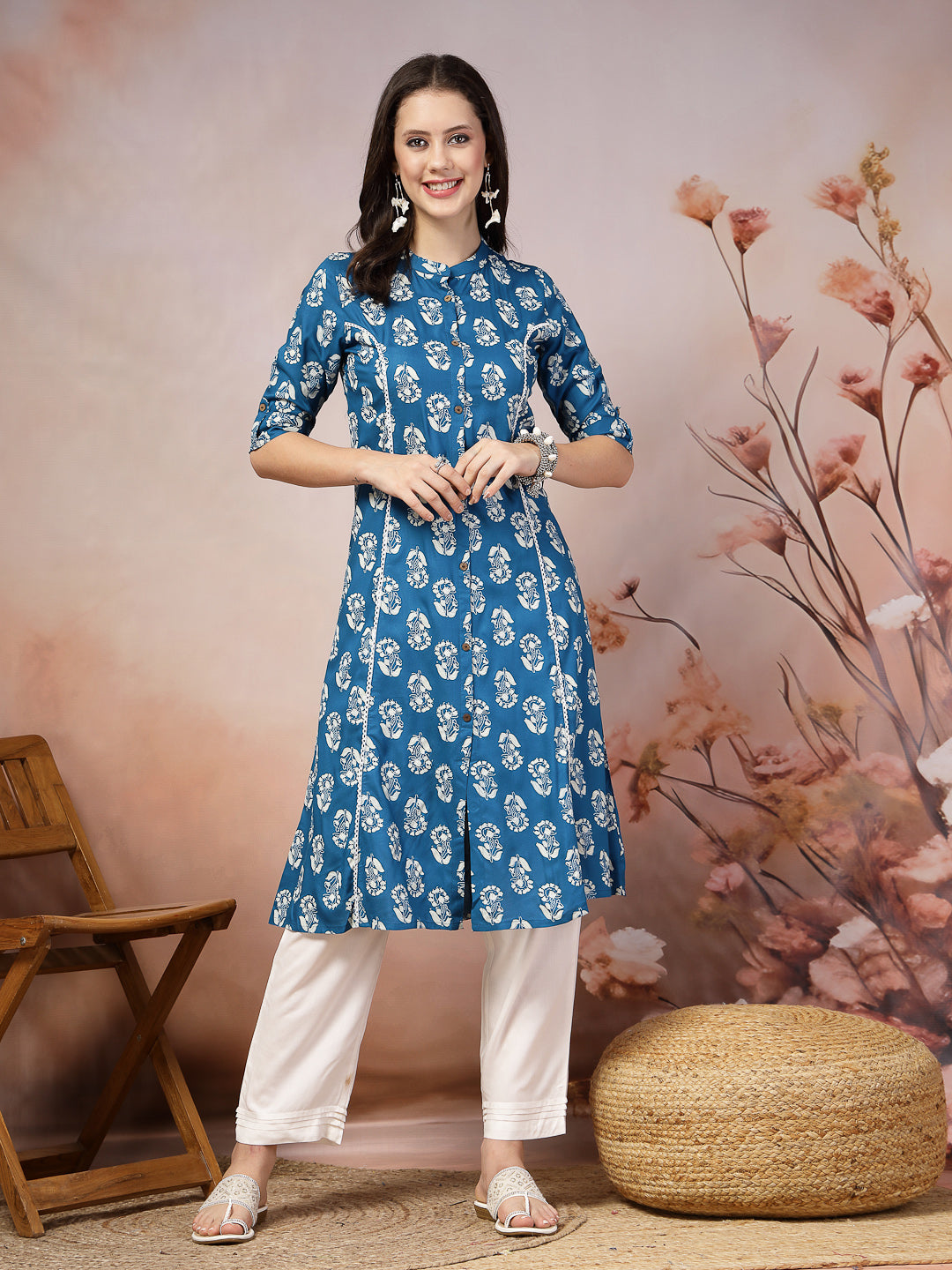Floral Printed Rayon A-Line Kurta