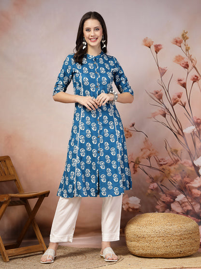 Floral Printed Rayon A-Line Kurta