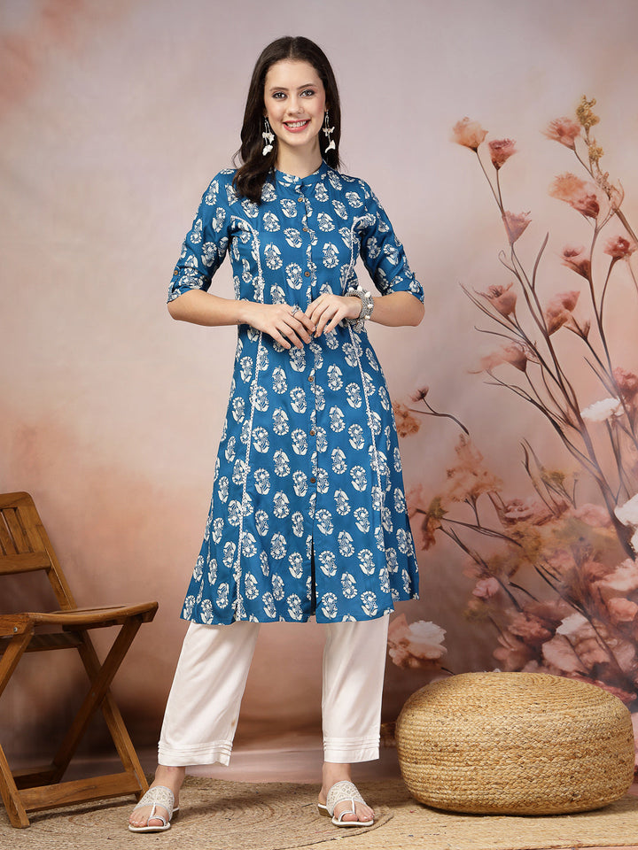 Stylum blue rayon printed kurta – wholesale manufacturer &amp; exporter from India