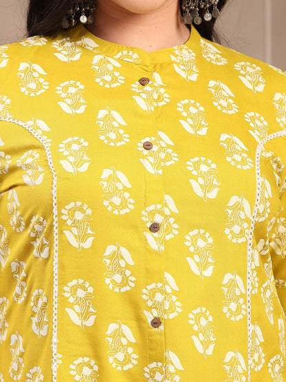 Plus Size Floral Printed Rayon A-Line Kurta