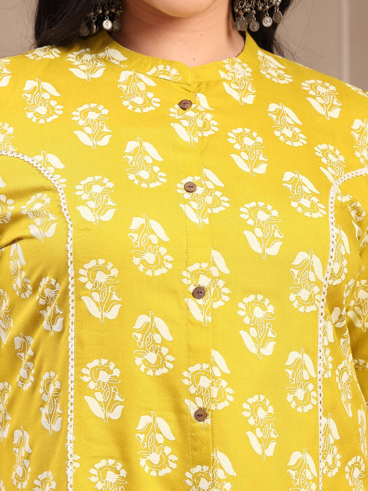 Plus Size Floral Printed Rayon A-Line Kurta