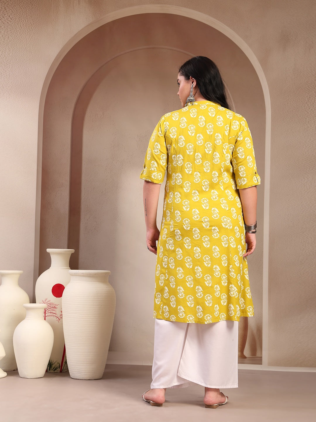 Plus Size Floral Printed Rayon A-Line Kurta