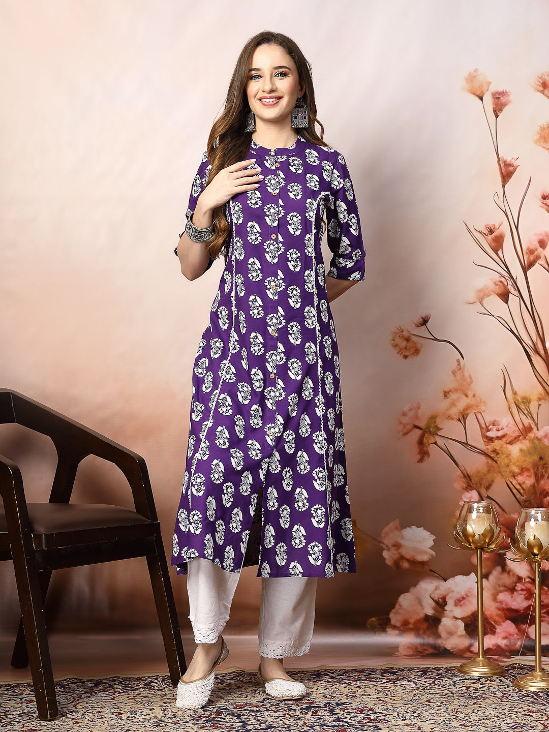 Floral Printed Rayon A-Line Kurta (Pre-Order)