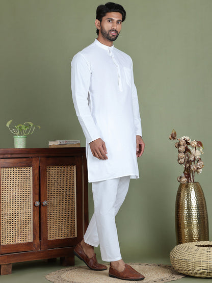 White Solid Kurta With Pyjama