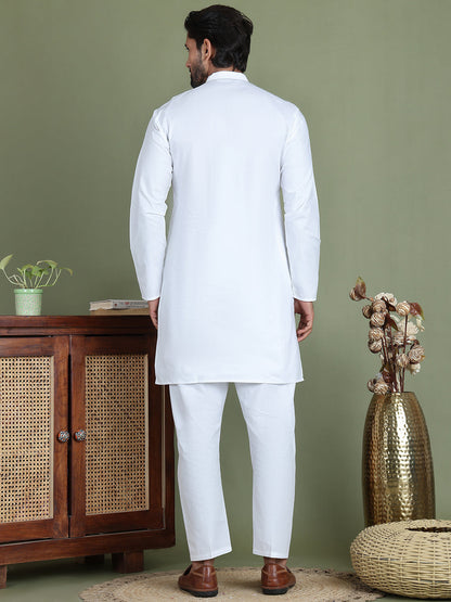 White Solid Kurta With Pyjama