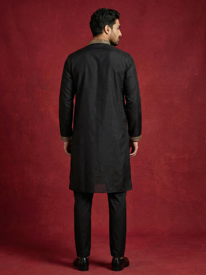 Silk Blend Kurta Pyjama Set With Golden Eagle Embroidery