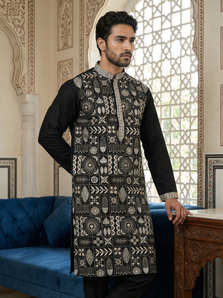 Silk Blend Embroidered Kurta Pyjama Set