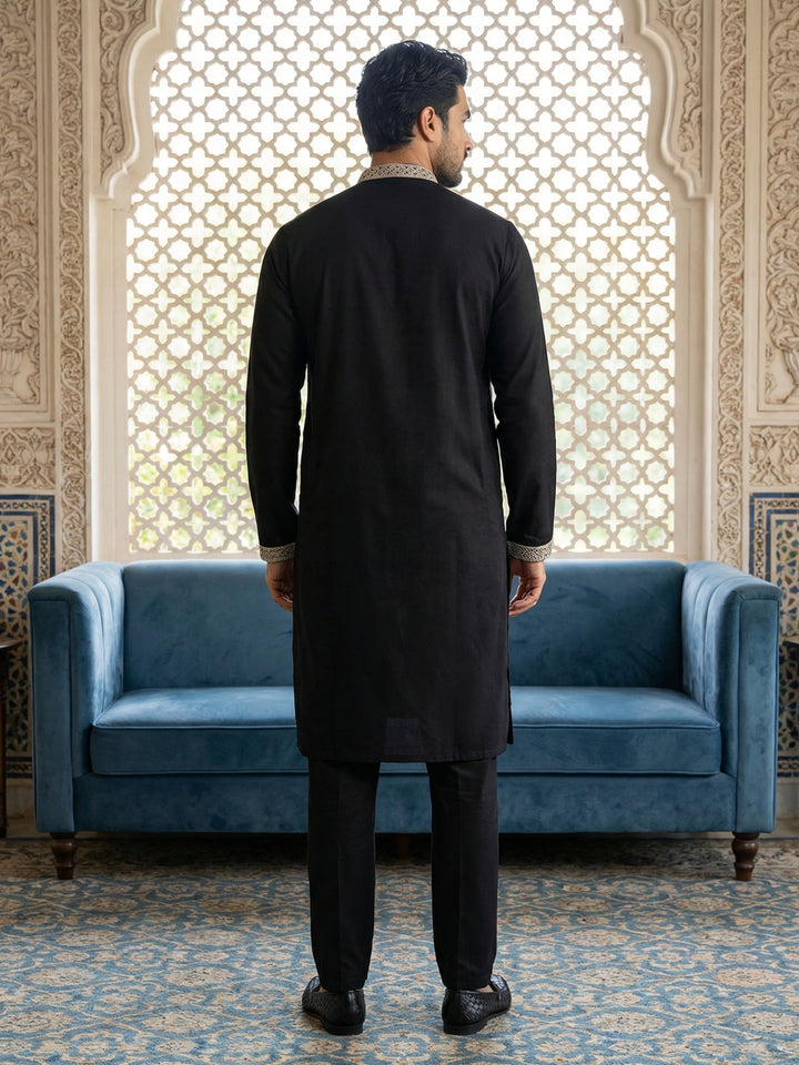 Silk Blend Embroidered Kurta Pyjama Set