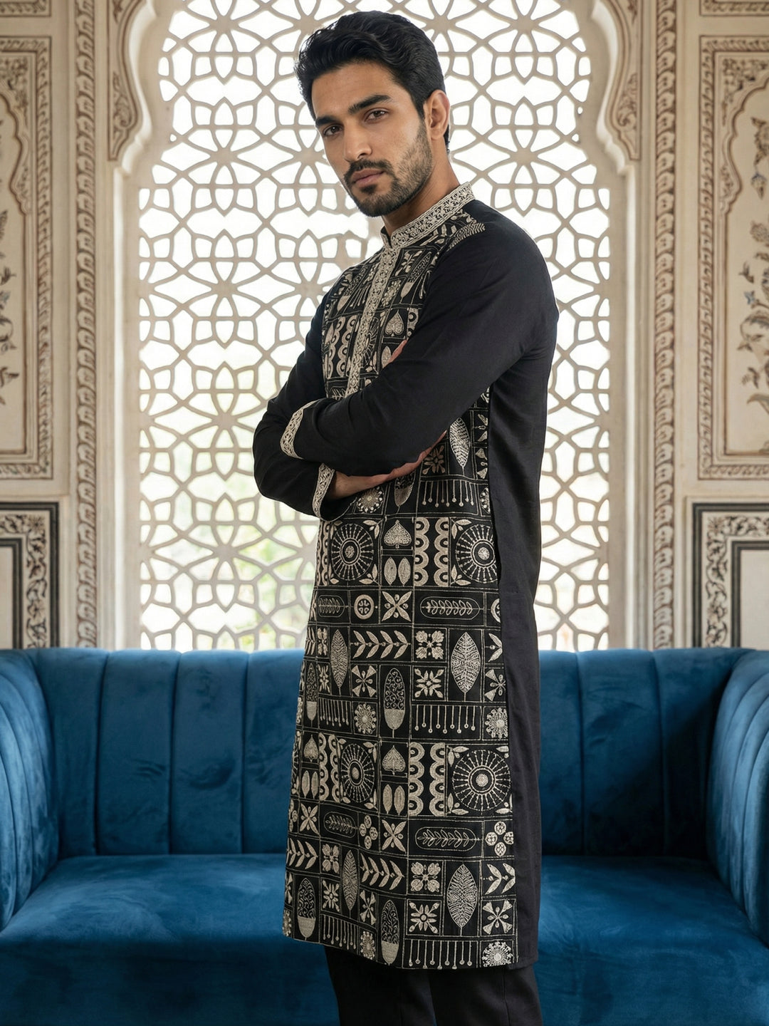 Silk Blend Embroidered Kurta Pyjama Set