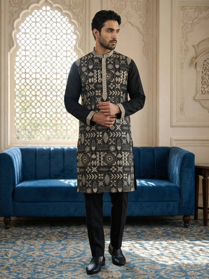 Silk Blend Embroidered Kurta Pyjama Set