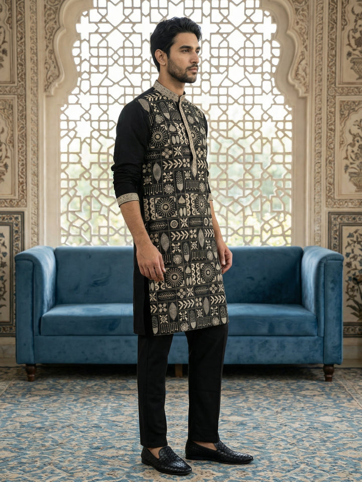 Silk Blend Embroidered Kurta Pyjama Set