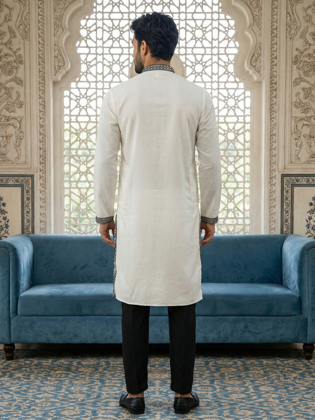 Silk Blend Embroidered Kurta Pyjama Set
