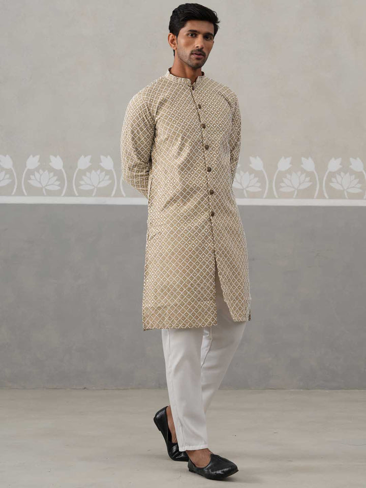 Sequin Chikankari Front Open Kurta With Pyjamas