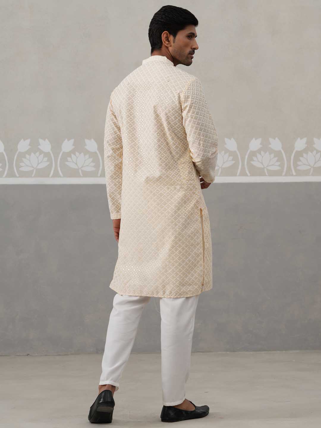 Sequin Chikankari Front Open Kurta With Pyjamas