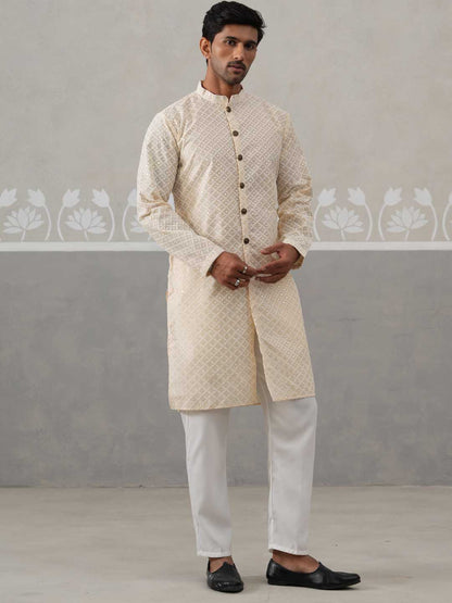 Sequin Chikankari Front Open Kurta With Pyjamas