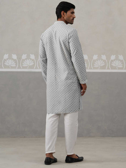 Sequin Chikankari Front Open Kurta With Pyjamas