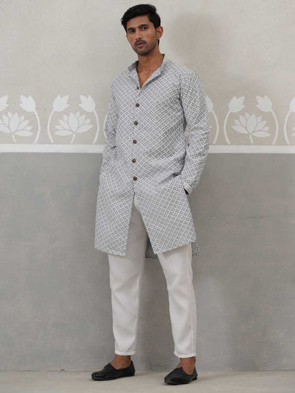 Sequin Chikankari Front Open Kurta With Pyjamas