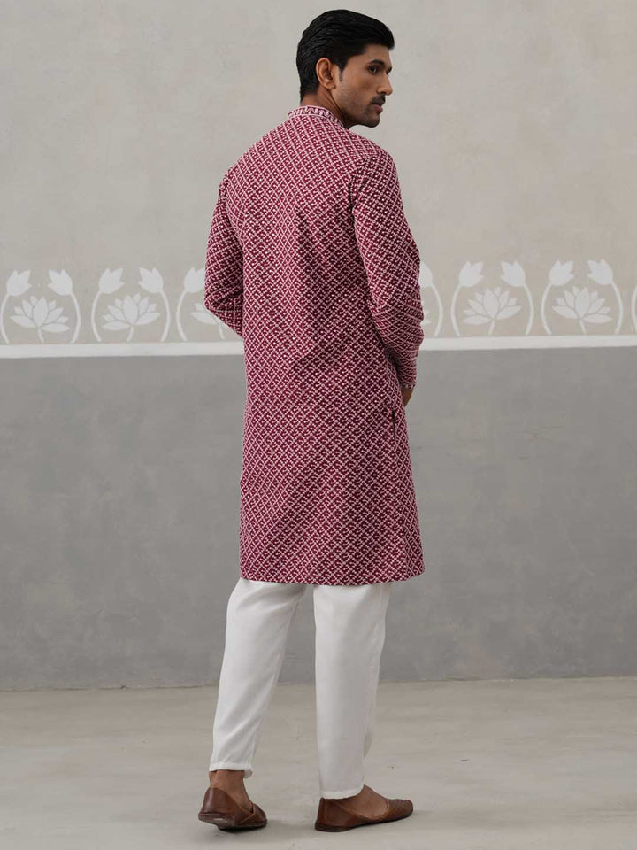 Sequin Chikankari Front Open Kurta With Pyjamas