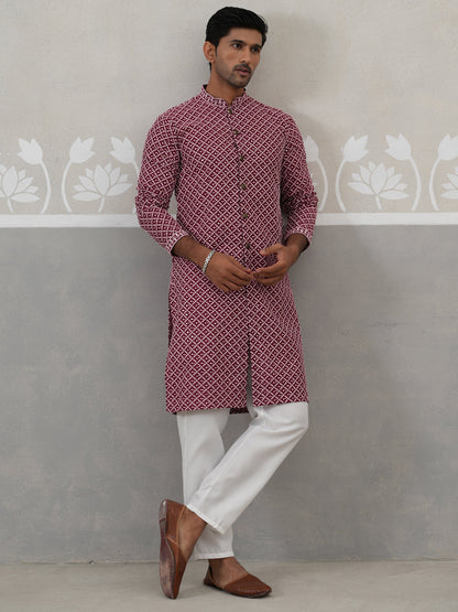 Sequin Chikankari Front Open Kurta With Pyjamas