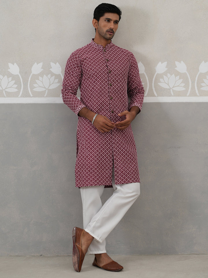 Sequin Chikankari Front Open Kurta With Pyjamas