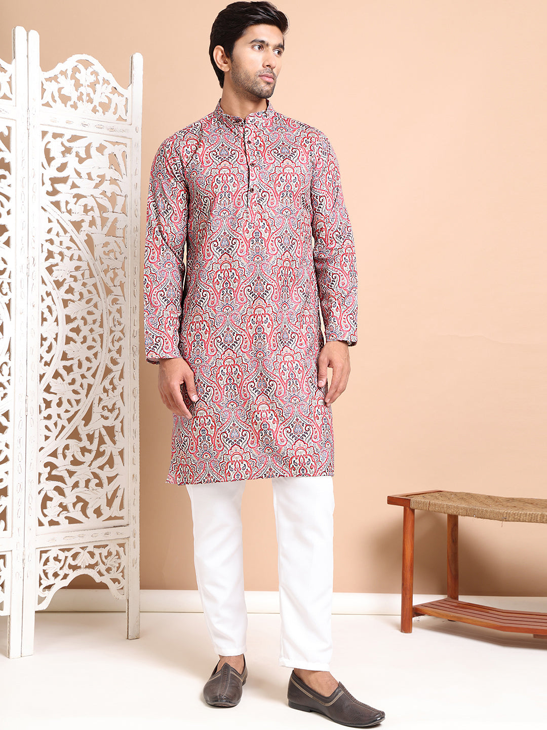 Men Printed Cotton Kurta Pyjama Set