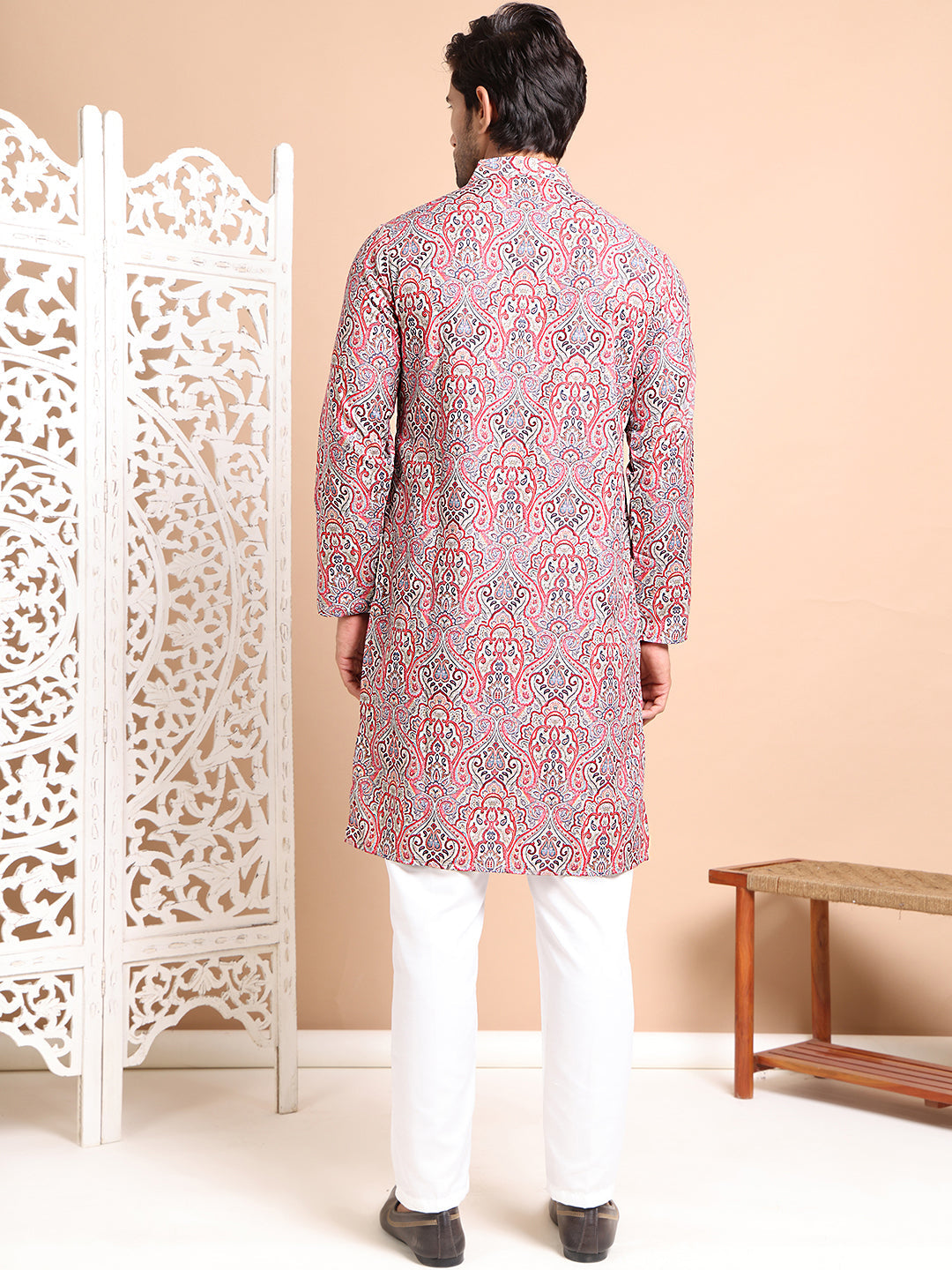 Men Printed Cotton Kurta Pyjama Set