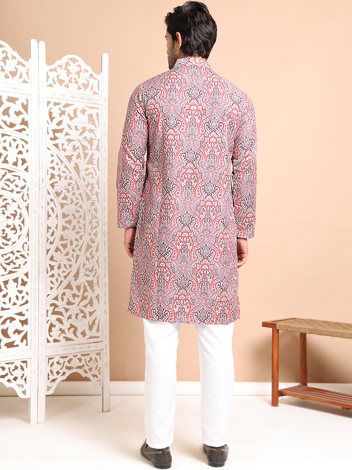 Men Printed Cotton Kurta Pyjama Set